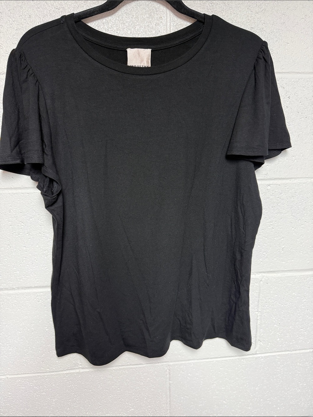 INDUSTRY Women's Black Crew Neck Top with Ruffle Sleeves Size XL